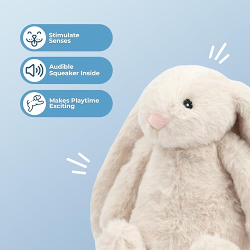 Best Pet Supplies Bunny Buddy Squeaky Plush Dog Toy - Beige, Small | Soft Plush, Squeaks & Crinkles, Perfect for Moderate Chewers, Toss & Fetch Play, Stress & Anxiety Reliever, Ideal Gift Toy - color: Bunny (Beige), size: Small