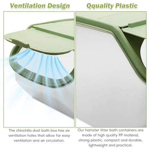 PINVNBY Chinchilla Sand Bath Box Gerbil Transparent Bathroom Chinchillas Plastic Dust Bath House with Sand Cup for Guinea Pig Hedgehog Squirrel and Other Small Animals(Green - color: green