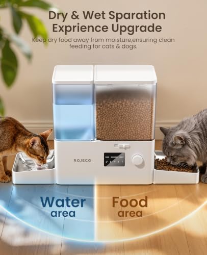 2-in-1 Automatic Cat Feeder & Water Dispenser,WiFi Control Feeding | 2.4G WiFi APP/Timed Feeding/5L Food Feeder,3.5L Water Fountain/Stainless Steel Bowls/Detachable Clean/White - color: White, size: 8.5L-WiFi