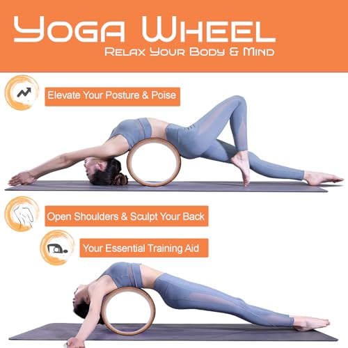 High Density PU Rubber Yoga Wheel for Stretching and Flexibility to Help Back Aches and Tension, Tear, Flexible Roller Designed, Extend Premium Back Roller - color: Wood grain inner ring
