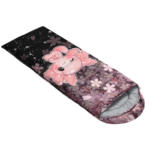 QOOMO Axolotl Cute Camping Sleeping Bags,3 Season Warm & Cool Weather,Lightweight,Waterproof Sleeping Bags for Adults & Kids,Traveling,and Outdoors - color: Axolotl Cherry Blossom