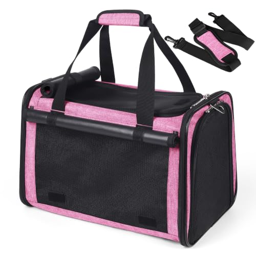 YUDODO 25lbs Cat Carrier Lightproof Soft Sided Pet Carrier for Large Cat | Airline Approved, Lightproof Breathable Design, Side Pockets, Durable Mesh, Foldable and Portable, Pink - color: Pink