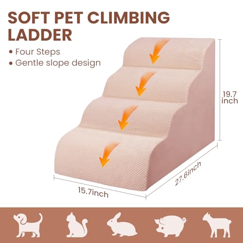 Dog Stairs for Small Dogs, High Density Foam Dog Steps, Extra Wide Non-Slip Pet Ramp for High Beds Or Couch, Soft Doggie Ladder for Dogs Injured, Older Pets, Small Cats, 4 Steps, Pink - color: Pink, size: 4 Steps