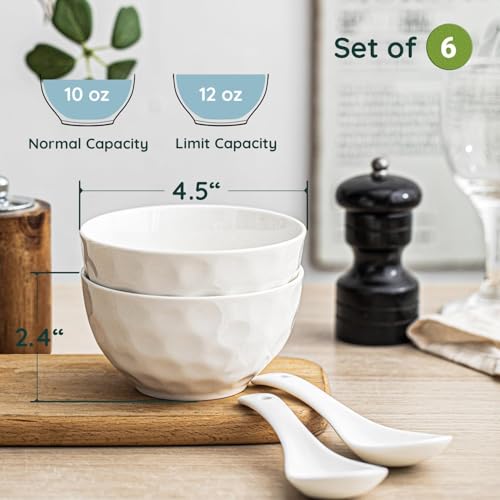 HOMBENE Porcelain Soup Bowls, 4.5 Inch Ice Cream Bowl, Kitchen Bowl Set, Fruit Bowls, Microwave and Dishwasher Safe, Set of 6 - color: White, size: 4.5 IN