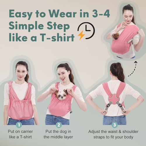 Supet Dog Sling Carrier for Small Pet, Adjustable Hands Free Front Backpack | Reduces Back & Neck Pain, Anti-Anxiety Chest Pouch, Soft Breathable Fabric, Fit Small Dogs, Cats, Puppy, Pink Regular 0-9Lbs - color: Pink, size: Regular