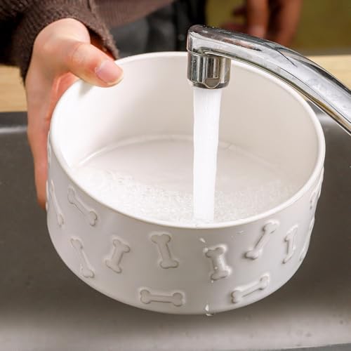 UBEE Ceramic Dog Bowl Set of 2, 5.1 inch Dog Food Bowl, Pet Food Water Dish Feeding for Small Dogs and Large Cat, Bone Pattern, 5.1 in-Small, White - size: 5.1 in-Small