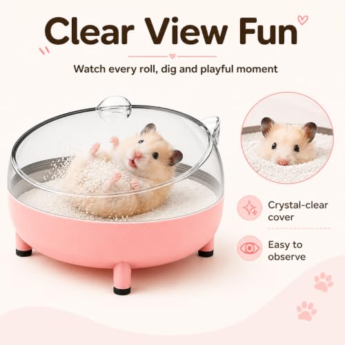 Meow&Woof Hamster Sand Bath Container, Large Sandbox Toilet Gerbil Batheoom, Tiny Chinchilla Dust Bathtub Sand Bath Box for Hamster Cage Accessories 5.2 Inch-Pink - color: Pink