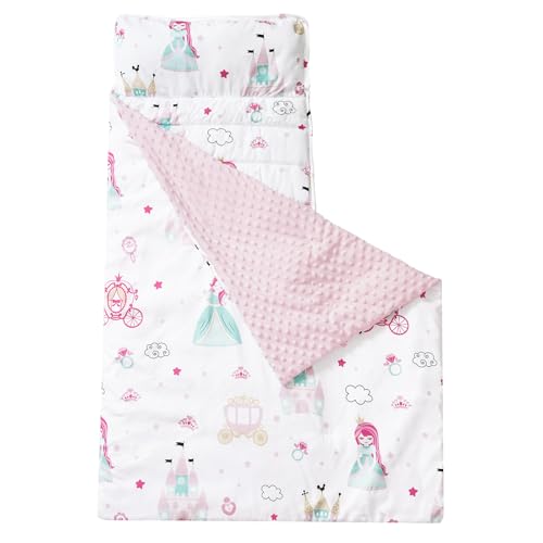 david's kids Toddler Nap Mat with Removable Pillow and Minky Fleece Blanket, 55"x23",Ultra Soft Slumber Bags for Girls, Perfect for Preschool, Daycare, Kids Sleeping Bags with Rollup Design, Princess - color: Princess