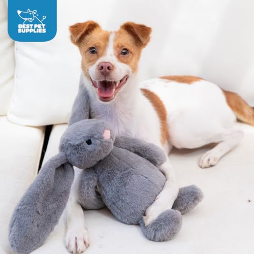 Best Pet Supplies Bunny Buddy Squeaky Plush Dog Toy - Gray | Soft Plush, Squeaks & Crinkles, Perfect for Moderate Chewers, Toss & Fetch Play, Stress & Anxiety Reliever, Ideal Gift Toy - color: Bunny (Gray), size: Large