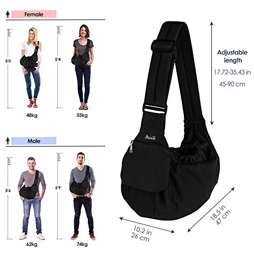 Lukovee Pet Sling, Small Pet Carrier, Hard Bottom Support & Safety Hook | Adjustable Drawstring Opening, Comfortable Padded Shoulder Strap, Zipper Pocket, Dog Slings Purse for Small Dog Cat (Black) - color: Black