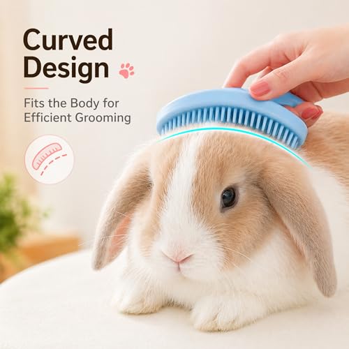 Large Silicone Grooming Brush for Rabbits, Cats & Small Dogs | Rabbit, Cat & Dog Fit | Soft Low-Stimulation Brush | Curved Pet Fit | Daily Bonding | Rinse-Clean Head - color: Blue, size: Large