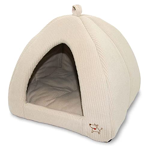 Best Pet Supplies Cat Bed for Indoor Cat, Domed Tent House with Removable Pillow, Covered Cat Cave for Small Dog, Puppies and All Breeds of Cats - Corduroy Beige, 16 x 16 x H:14" - color: Beige Corduroy, size: 16" x 16" x H:14"