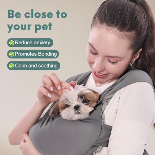 Supet Dog Sling Carrier for Small Pet, Adjustable Hands Free Front Backpack | Reduces Back & Neck Pain, Anti-Anxiety Chest Pouch, Soft Breathable Fabric, Fit Small Dogs, Cats, Puppy, Grey Regular 0-9Lbs - color: Grey, size: Regular