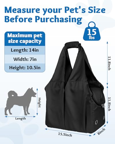 Dog Purse Carrier for Small Dogs, Cats, and Puppies (Black) | Soft-Sided Dog Bag Carrier with 4 Large Pockets, Lightweight, Collapsible, Fits Pets up to 15 lbs, for Travel, Outings - color: Black