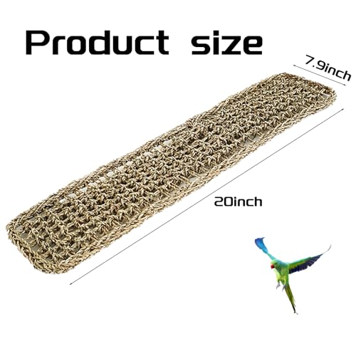 20.5 x 7.9 Inches Bird Seagrass Mat, Natural Grass Woven Bird Net Hammock Mat, Climbing Rope Ladder Chew Toy, Bird Cage Accessories for Parrots, Psittacines, Cockatiels, Hamsters, Lovebirds（2 Pack） - size: 20 x 8 Inch