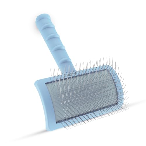Slicker Dog Brush for Poodles,Doodle Brush,Fluff Shedding Fast. | Long Soft Gentle Pin,Curved Slicker Brush,Grooming Thick Long Curly Haired Dogs Cats,Fluffy Deshedding Reduce Tangles.25mm - color: blue
