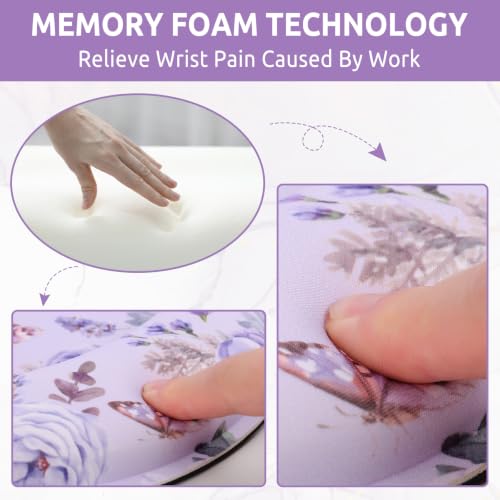 KONVINIT Ergonomic Mouse Pad with Wrist Rest, Small Mousepad with Non-Slip Rubber Base and Smooth Surface, Purple Mouse Pads for Desk, Office Desk Accessories - color: Purple