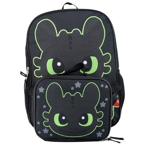 AI ACCESSORY INNOVATIONS How to Train Your Dragon Toothless Backpack and Lunch Box Set, 16 inch School Bag, Black - color: How to Train You Dragon