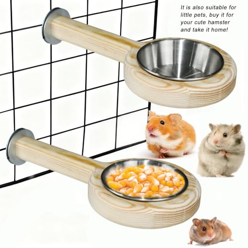 2-Pack Bird Perch Feeding Cup for Parakeet Cockatiel Budgie | 2-in-1 wooden perch and stainless steel bowl stops tipping and cage mess. Fits most cages, tool-free - color: 2*small bird feeding cup