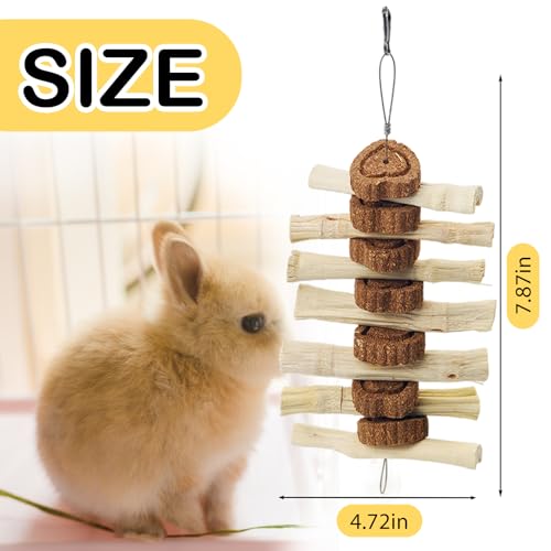 4 PCS Bunny Chew Toys for Grinding Teeth, Hanging Rabbit Snack Toy Natural Chinchilla Sweet Bamboo Sticks Carrot Cake Small Animal Treats String for Chinchilla, Guinea Pigs, Squirrel, Gerbil