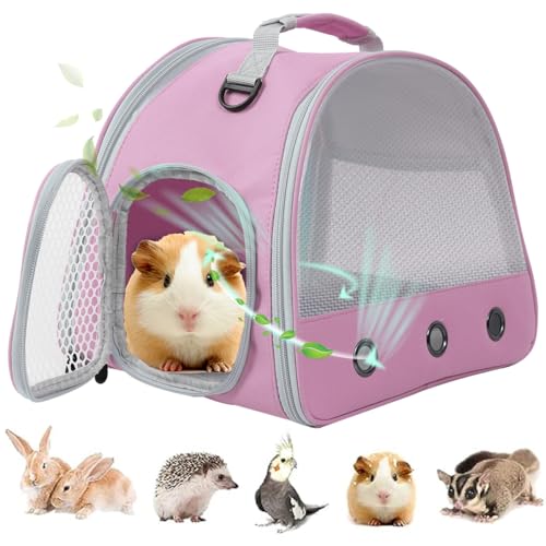Breathable Guinea Pig Carrier Backpack with Nylon Mesh Window Portable Carrier for Guinea Pig, Bunny Bearded Dragon Bird Chinchilla Ferret Travel Outdoor - color: Pink