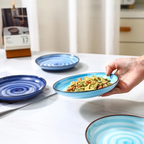 Selamica Ceramic Cat Bowls, 6 Inch Cat Food Bowl Whisker Friendly, Shallow Wide Kitten Plates for Food and Water, Set of 4, Gradient Blue - color: Gradient Blue, size: 6 Inch, Set of 4