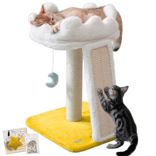 Cat Tree, Cloud Cat Tower with Soft Bed, Cat Scratching Post & Pad with Larger Perch for Window Viewing, Small Cat Tree with Cute Toys, Bonus Catnip - size: 22" with Scratching Pad
