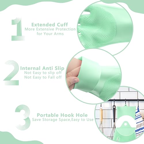 Pet Grooming Gloves—Dog Washing Gloves with High-Density Teeth | Dog Bath Scrubber with Enhanced Five Finger Design, Silicone Gloves for Dogs and Cats Bathing, Massage (Green) - color: Green