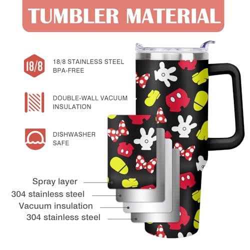 30oz Cartoon Mouse Tumbler with Handle and Straw Lid | Stainless Steel Insulated Tumbler, BPA FREE Travel Coffee Mug Cup for Car Cold and Hot - Birthday, Christmas Gift - color: Mouse, size: 30 Ounces