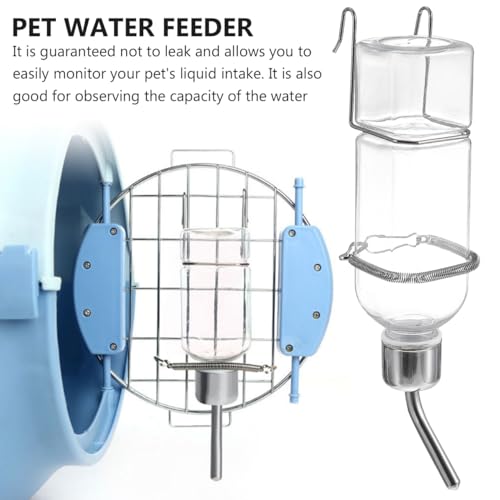 FENICAL No Drip Small Animal Water Bottle, 2pcs Pet Cage Drinking Dispenser Hanging Water Feeder with Spring and Hook, Resuable Leakproof Drink Container for Guinea Pig Hamster Rabbit, 180ml - size: 22.00X5.00X5.00CM