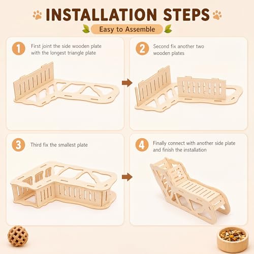 BreezeHug 6 Pcs Hamster Wooden Cage Accessories Include Hideout Climbing Tunnel Maze Wood House Natural Tunnel Tube Flexible Bridge Fence Water Bottle Toy Set for Small Animals Syrian Gerbil Rat - style: Stylish