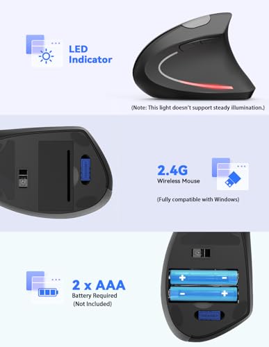 TECKNET 2.4G Ergonomic Mouse Vertical Wireless 4800 DPI Carpal Tunnel Mouse | 5 Adjustable DPI, Optical Tracking, 12 Months Battery, Quiet, 6 Buttons for Laptop, Desktop, PC, Computer, Right Hand, Black - color: Black