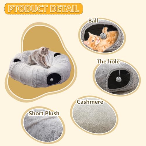 WINDRACING Cat Tunnel Bed for Indoor Cats - Cute Cat Donut Tunnel with Washable Circle Cushion, Round Pet Play Toy for Kitten/Puppy/Rabbit, Grey