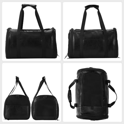 Fashion Dog Carrier Pet Carrier Airline Approved Cat Carrier for Small Dogs Cats Under 15 Lbs, Vegan Leather Collapsible Soft Sided Travel Puppy Carrier - color: Classic Jet Black