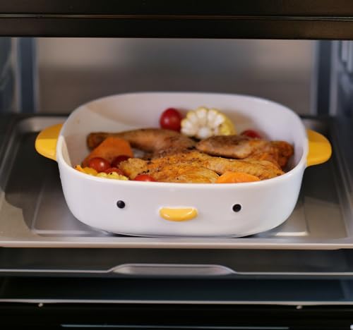 PURROOM Cute Duck Baking Dish, Ceramic Casserole Square Dish, Porcelain Pie Pan, 9x9 in Medium Baking Pan with Handles, Oven Safe & Durable Bakeware for Lasagna. - size: 9x9'' Baking Dish