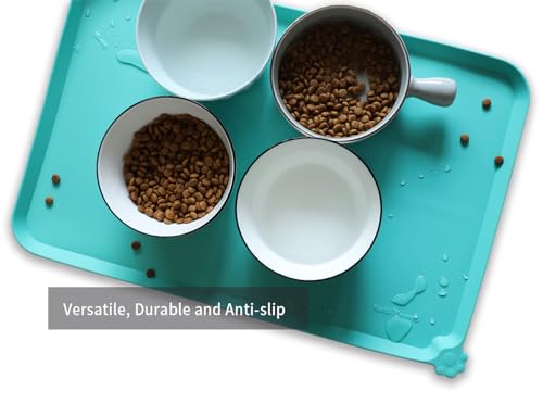 Hoki Found L Silicone Non Slip Pet Food Mats - Cat & Dog Bowl Placemats - Waterproof Feeding Mats for Carpet - Cool Mint - color: CoolMint, size: 22" x 14"