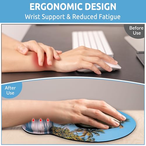 KONVINIT Ergonomic Mouse Pad with Wrist Rest, Small Mousepad with Non-Slip Rubber Base and Smooth Surface, Beach Mouse Pads for Desk, Office Desk Accessories - color: Beach