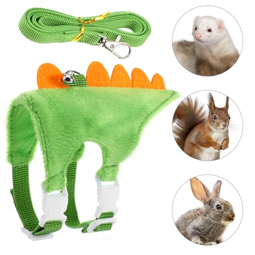 Ferret Harness and Leash Set Small Animals Vest Harness with Safe Bell Dinosaur Shaped Comfort Adjustable Vest Walking Clothes for Ferret Hedgehog Guinea Pig Rabbit Teacup Chihuahua Small Pet