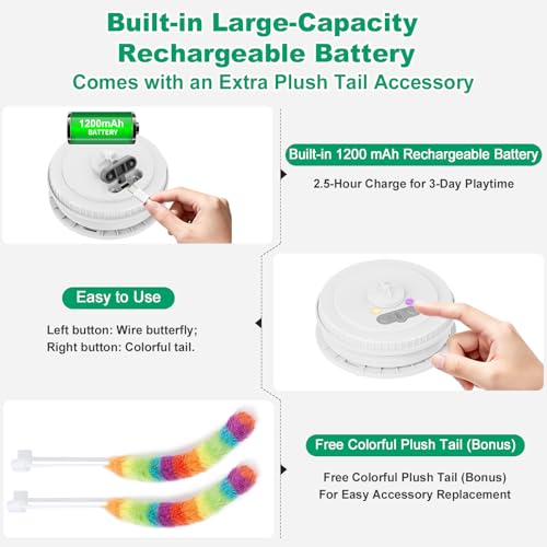 Interactive Cat Toys for Indoor Cats,Automatic Kitten Tunnel Toys | Rechargeable Touch Activated, Hide and Seek Design, Colorful Fluffy Tail & Butterfly, Cat Enrichment Toy for Bored Cats - color: Green Cover Cloth Toy