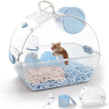 Small Portable Hamster Cages,Big Size(13×8.2×10.8'') Hamster Carrier with Water Bottle,Dwarf Hamster Travel Cage with Storage Box,360º Transparent Acrylic Pet Travel Carrier,Mouse Gerbil Cage(Blue)