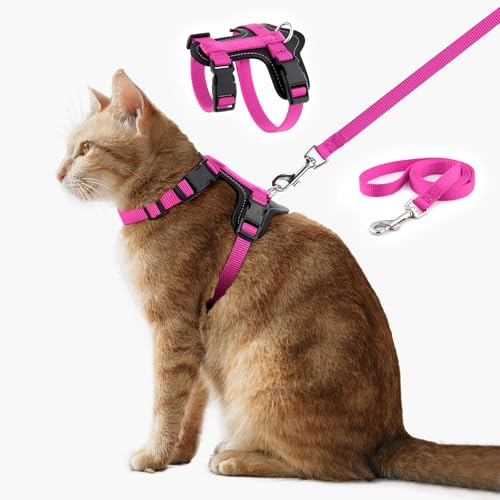 Plutus Pet Adjustable Cat Harness and Leash Set, with Leather Trim | Quick Release, Escape Proof Nylon Vest, for Kitten Small Medium Large Cats, Hot Pink - color: Hot Pink