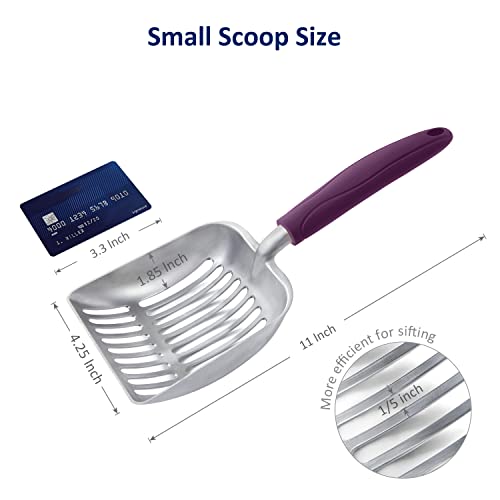 Cat Litter Scoop, Aluminum Alloy Sifter, Kitty Metal Scooper, Deep Shovel, Long Handle, Poop Sifting, Kitten Pooper Lifter, Durable, Heavy Duty, for Litter Box - color: FLAT Aluminum \ #07 Violet Handle, size: Small