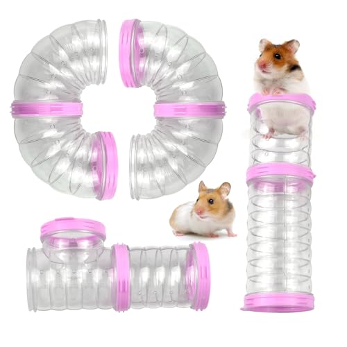 Plastic Hamster Tunnel, 8 Pack Hamster Tube Set DIY Assembled Sports Training Ferret Tube External Accessories Fun Small Animal Hiding Pipe Toy Syrian Dwarf Rat (Pink)