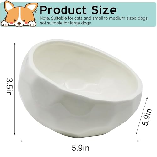 kathson Slanted Ceramic Dog Bowl Tilted 15° Cat Food Water Bowls Dish Animal Pet Comfort Feeding Bowls Heavy Weighted Feeder for Wet or Dry Food (White) - color: White