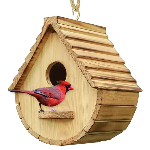 Bird House for Outside,Wood Birdhouses Outdoor, Wooden Bird House Bluebird Finch Cardinals Hanging Birdhouse for Garden Viewing