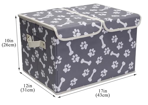 Large Storage Boxes - Large Linen Fabric Foldable Storage Cubes Bin Box Containers with Lid and Handles for Dog Apparel(Bone claw) - color: Bone claw
