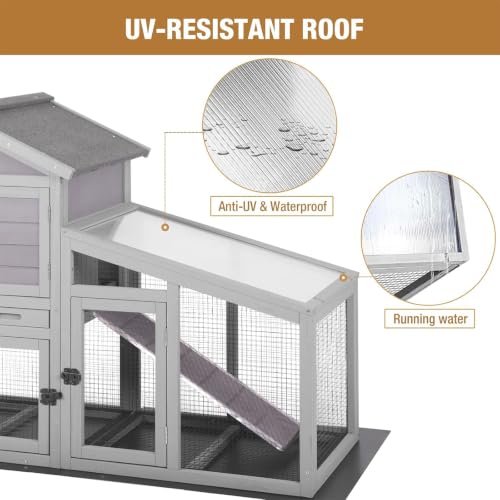 GUTINNEEN Rabbit Hutch for Outdoor Indoor Use, Bunny Cage with PVC Layer and Bottom Wire Netting, Wooden Chicken Coop Rabbit House with UV Roof, Leakproof Tray, Run