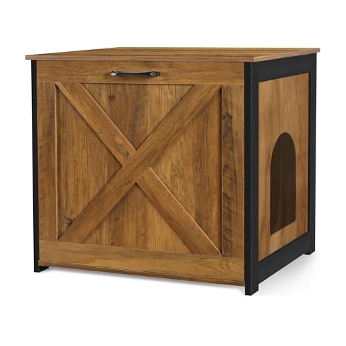 Dwanton Cat Litter Box Furniture Hidden, Cat Litter Box Enclosure, Reversible Entrance Can Be on Left or Right Side, Indoor Cabinet, Wooden Washroom, End Table, Nightstand, Warm Brown, 23.6" L - color: Warm Brown, size: 23.6 x 19.7 x 21.7 Inches