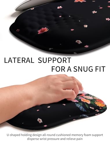 Hokafenle Ergonomic Wrist-Hugging Mouse Pad Wrist Support, U-Shaped Holding Wrist Rest Mousepad for Carpal Tunnel Pain Relief with Cushioned Memory Foam Slope Massage Bulge (10.2x8.3 in,Fall Flower) - color: Falling Flowers