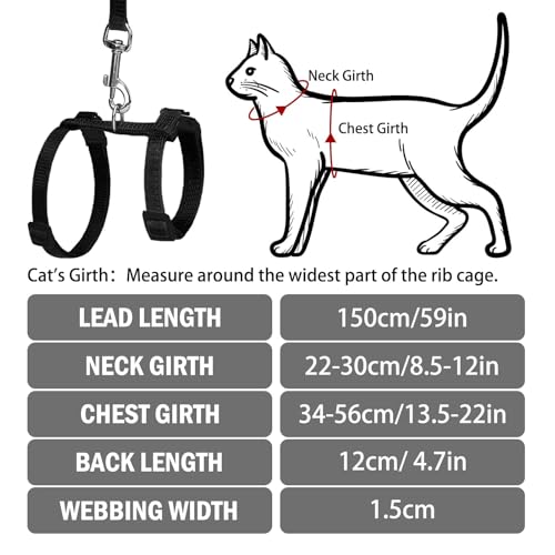 PUPTECK Adjustable Cat Harness and Leash Set Escape Proof Kitten Strap Collar for Walking Travel, Black, M - color: Black, size: Medium